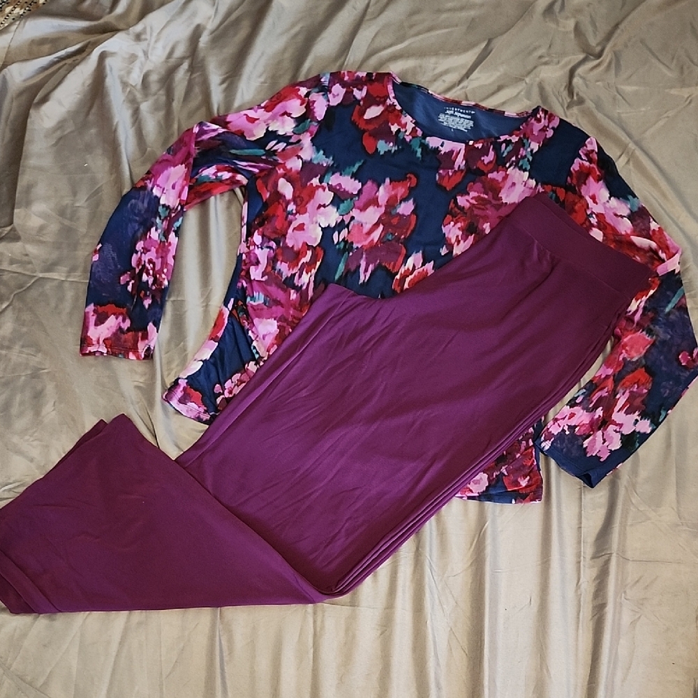Floral Top and Plum Pants Set